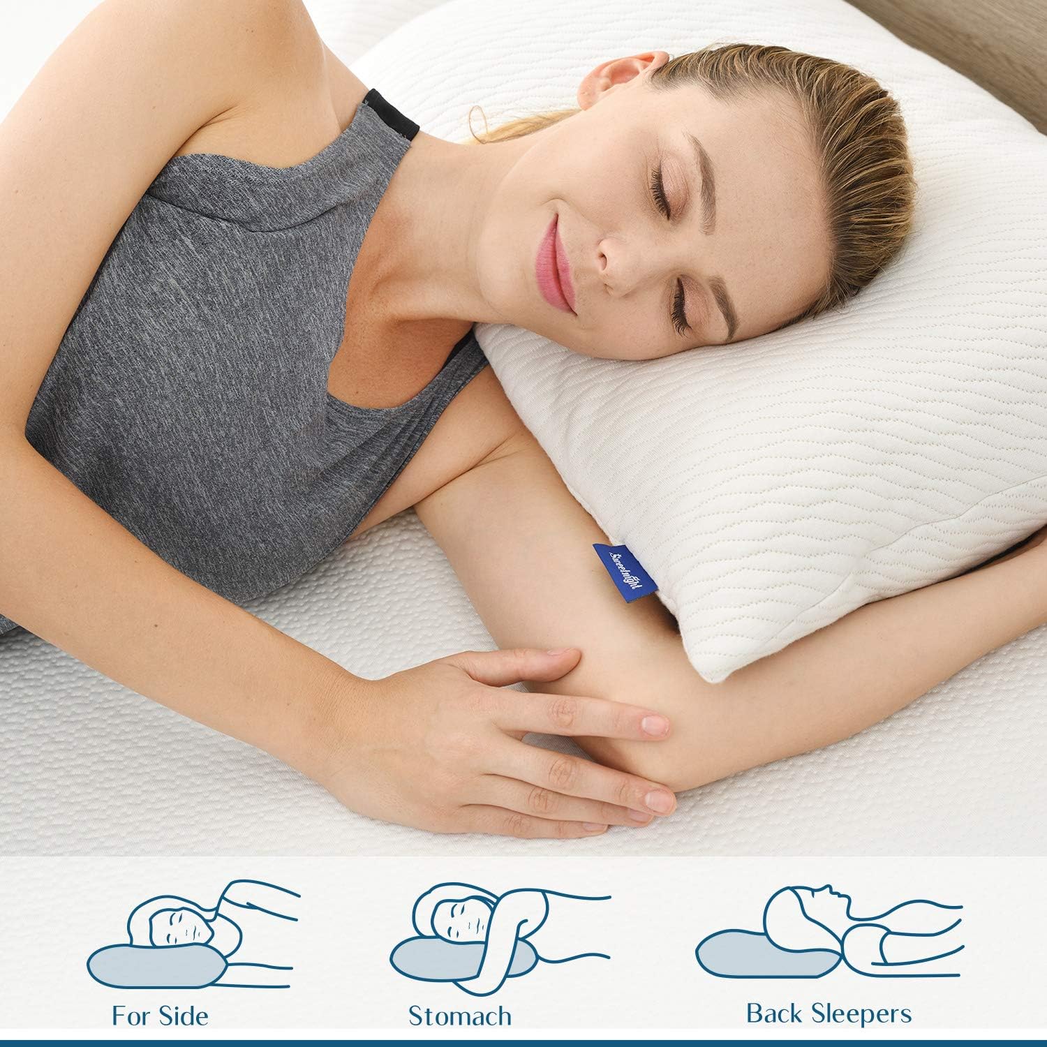 Sweetnight Bamboo Pillows for Sleeping-Bed Pillows with Bamboo charcoal Shredded Memory Foam,Customized Loft Memory Foam pillow for Neck & Shoulder Pain Relief,Queen Size: Home & Kitchen