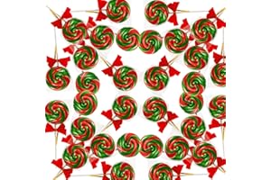 EORA 32 Pack Red-and-Green Twisty & Swirl Lollipops with Red Ribbon Bow, Lollipops Swirl Candy Individually Wrapped Bulk, Candy Lollipop Suckers for Christmas Stocking Stuffer & Candy Gifts