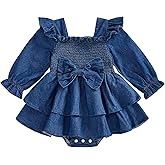 Kavousa Baby Girls Denim Romper Dress Long Sleeve One Piece Jumpsuits Clothes Spring Summer