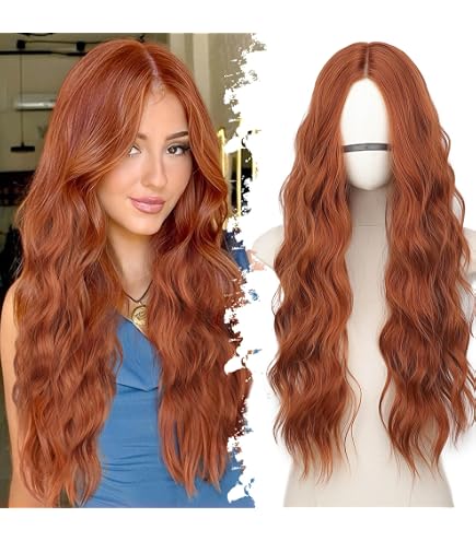? 24” WATER WAVE COPPER RED LACE FRONT Wig *NWT* Malaysian Reddish Brown Water Wave 13x4 Lace Front Human  main image 3