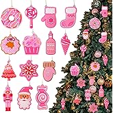 14 Pcs Christmas Tree Ornaments Xmas Swirl Candy Cane Lollipop Soft PVC Hanging Ornament Santa Claus Pink Christmas Tree Pendants for Xmas Party Indoor Holiday Home Decorations