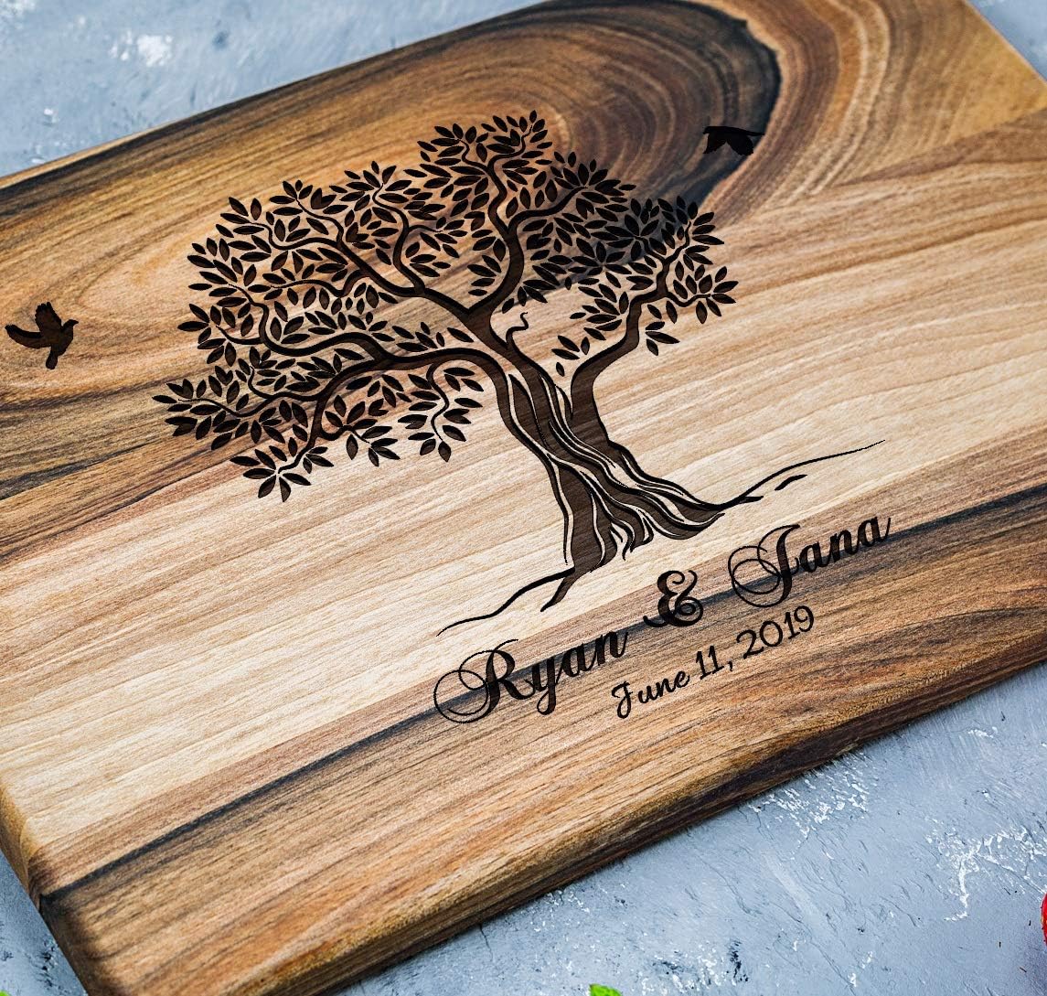 Personalized cutting board, Engraved cutting board, Custom cutting board, Wedding Gift, Bridal shower, Housewarming Anniversary Oak Walnut (Walnut 10x14, Olive Tree)