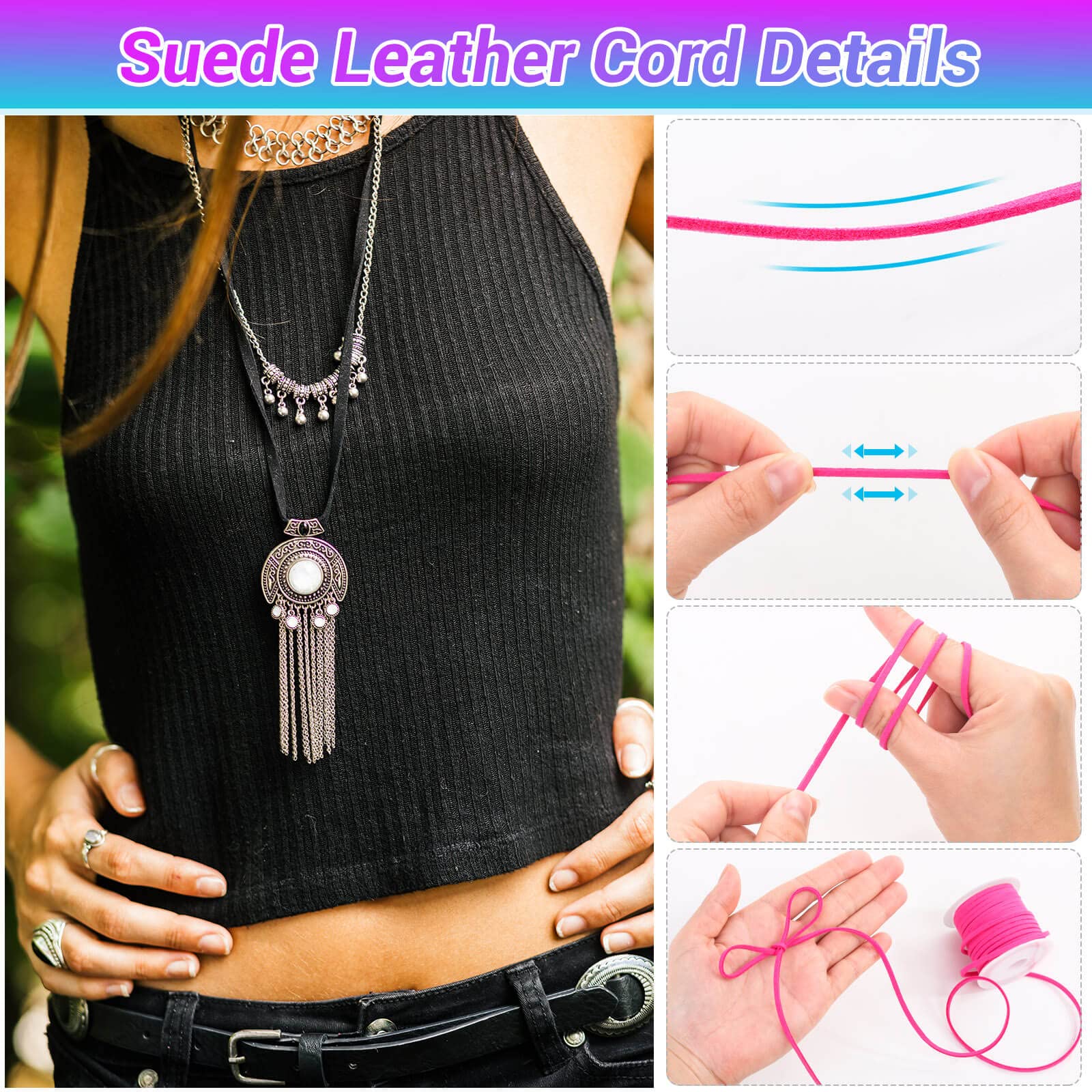 Cridoz Faux Suede Leather Cord, 25 Rolls Flat for Jewelry Making, Leather Strips & Laces for Dream Catcher Supplies DIY Crafts, Thread Velvet String for Necklace, Bracelet, Beading