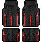 Skechers Car Floor Mats,Heavy Duty Rubber Car Mats Full Set,All Weather Floor Mats,Waterproof Trim to Fit Universal Floor Liner Car Accessories,Automotive Floor Mats for Cars Trucks SUV,Red