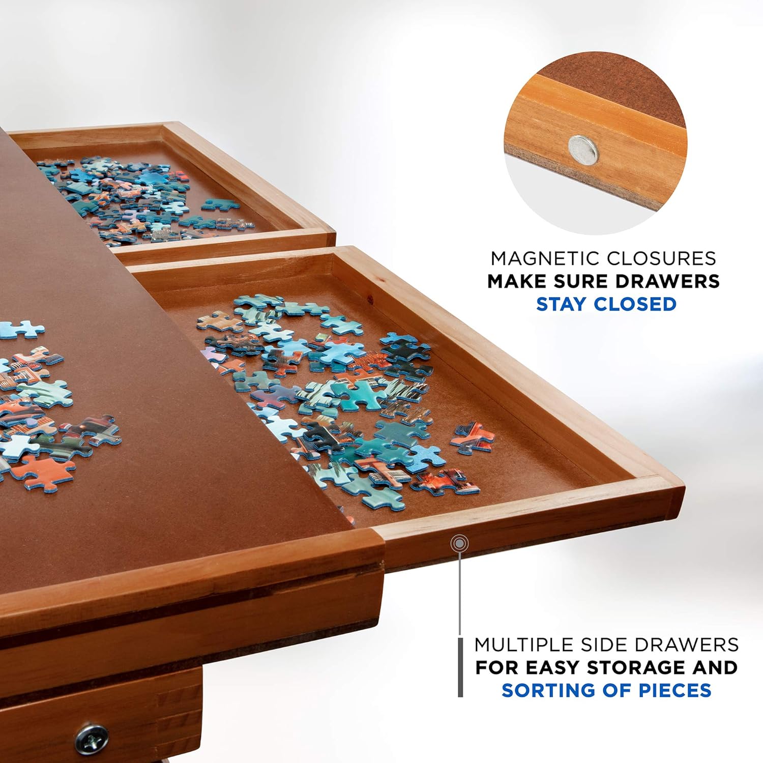 Jumbl Puzzle Board Rack | 27” x 35” Wooden Jigsaw Puzzle Table w/ 6 Storage & Sorting Drawers | Smooth Plateau Fiberboard Work Surface & Reinforced Hardwood | for Games & Puzzles Up to 1,500 Pieces: Toys & Games