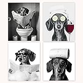 Poecinvi Funny Dachshund Bathroom Wall Art Prints Set of 4, Weiner Dog Bathroom Decor, Humorous Newspaper Dachshund Posters Pictures Wall Decor for Bath Room Washroom Dorm, 8x10 Unframed