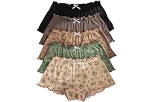 Cozyease Women's 5 Pack Floral Panties Ruffle Trim Mid Rise Bodyshorts Ribbed Knit Comfy Panties for Women