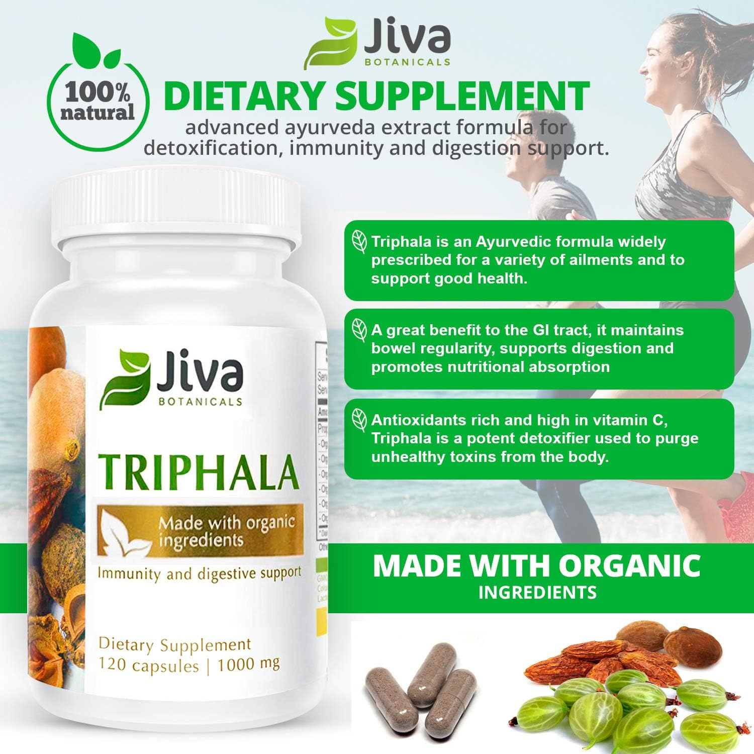 Organic Triphala Capsules 1000 mg Advanced Ayurveda Extract Formula