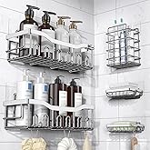 EUDELE 5-Pack Adhesive Shower Caddy Organizer, Large Capacity Rustproof Stainless Steel Shower Shelves, No Drill Bathroom Storage for Shower, Kitchen &amp; Home Decor