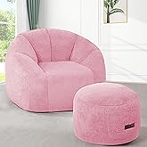 HABUTWAY Bean Bag Chair, Oversized Shell-Shaped Bean Bag Couch with Ottoman, Giant Beanbag Chair for Adults and Kids, Comfy Bean Bag Sofa & Footstool, Large Floor Sofa for Living Room Bedroom, Pink