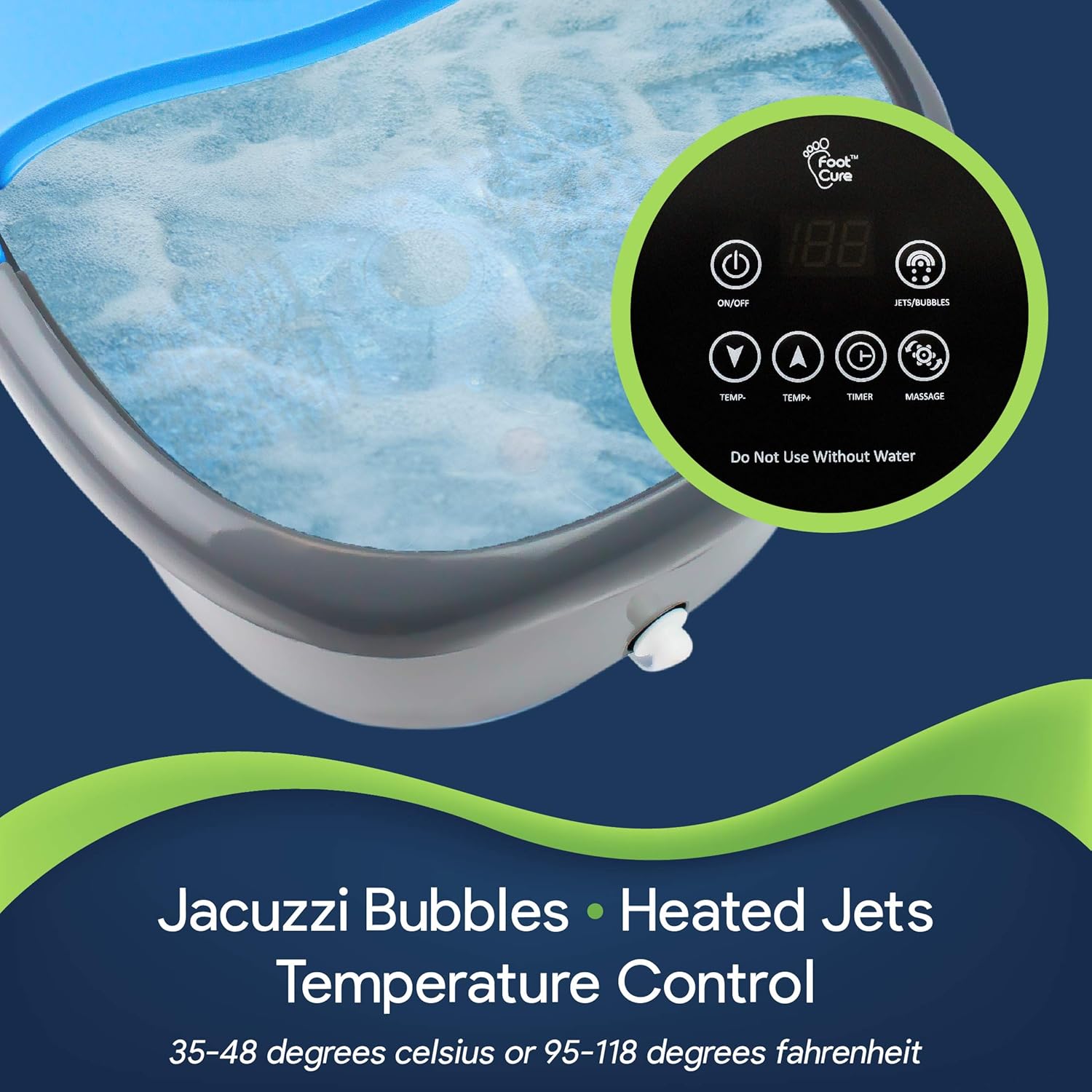 FOOT CURE Foot Spa Massager Basin – Heated Electric Foot Bath Tub with Automatic Massage Rollers & Temperature Control – Luxury Spa Treatment That Rejuvenates Tired Feet & Relieves Pain & Pressure: Health & Personal Care