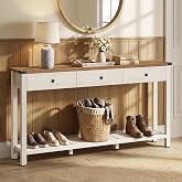 VASAGLE 63 Inche Narrow Console Table with 3 Drawers and Open Storage Shelf | Long Sofa Table, 9.4 x 63 x 29.9, Farmhouse Style, Easy Assembly, Rustic White and Honey Brown, LIRY Collection ULNT148W101