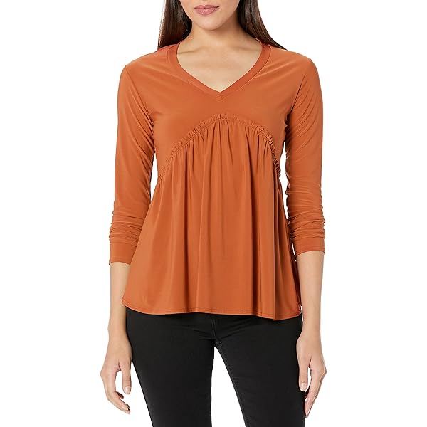 Eloges Women's 3/4 Bishop Sleeve Babydoll Top - Button Accent Blouse S-3X Plus Sizes