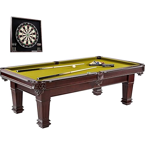 Barrington Hatherley Premium Billiard Pool Table, 100 Inch, with Dartboard Set - Wood Billiards, Pool, Snooker Game Tables and Darts Cabinet for Home, Bar, Rec Room - Durable and Professional Design