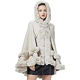 SUFCOMOU Women Hooded Poncho Cape Faux Fur Shawl Wrap with Fur Trim Sleeveless Cardigan Dressy Cloak Fashion Tops Coat