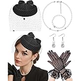 Pillbox Hat with Veil Vintage Fascinators for Women Tea Party Bridal Wedding Halloween First Communion Hats