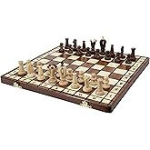 Wegiel Handmade Royal 36 European Chess Set - Wooden 14.2 Inch Board Hornbeam & Sycamore Pieces