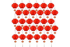 Pangda 30 Pieces Chinese Red Paper Lanterns 2024 Chinese New Year Decorations Hang Lantern Decor for Spring Festival