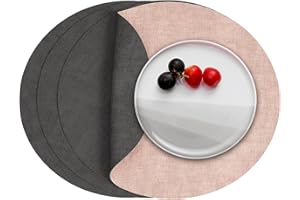 Myir JUN Round Placemats Dual Sided, Faux Leather Place Mats Set of 4 Indoor Placemats for Dining Table Outdoor Placemats Non-Slip Washable Table Mats (Gray Pink, Set of 4)