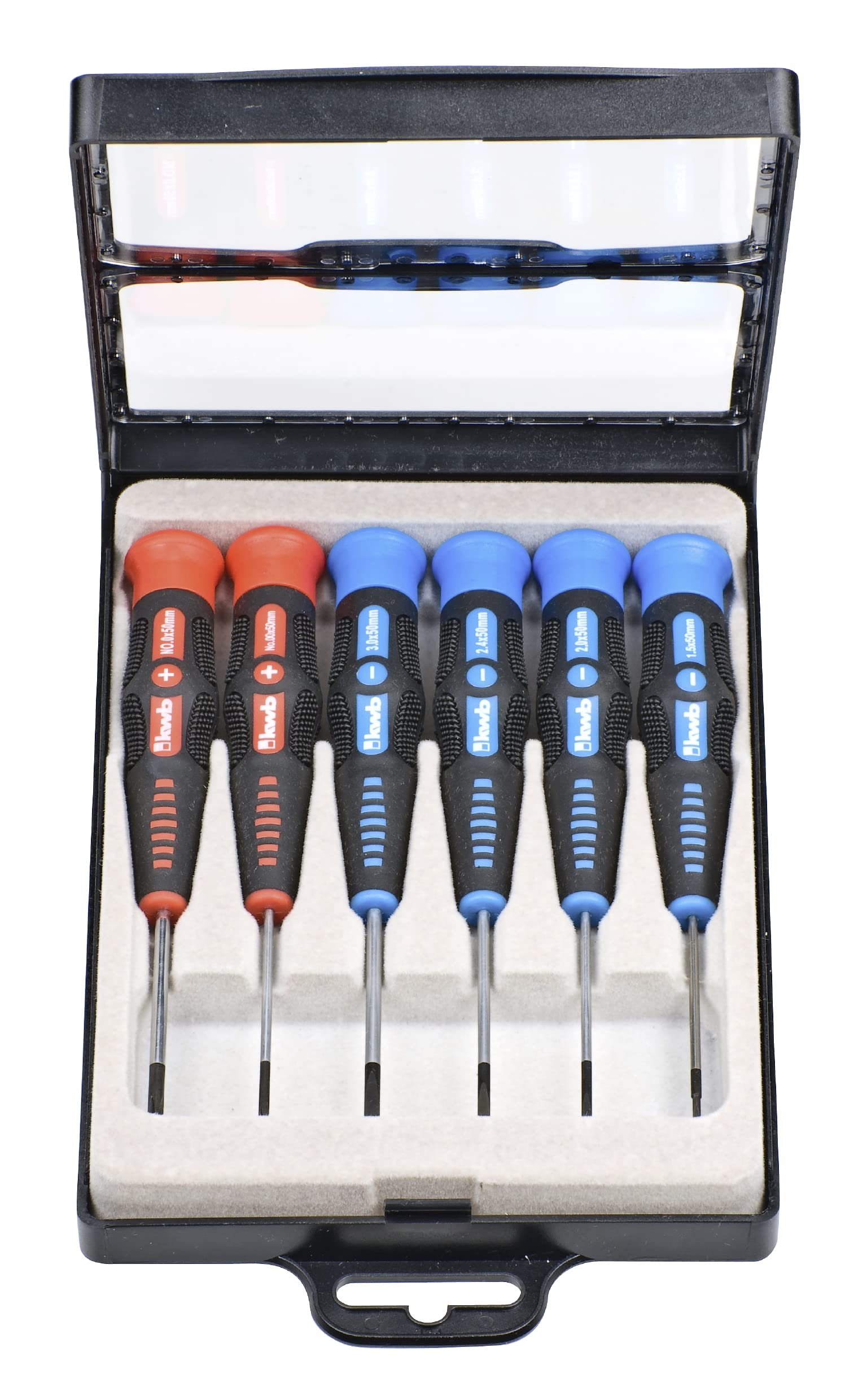 kwb Precision Screwdriver Set Cross + Slot for Fine Mechanics, Mini Screwdriver for Watchmakers / Precision Mechanics, Tool Kit in Storage Box, with Swivel Head and 2-Component Handle