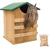 PROLEE Screech Owl House for Outdoors, 14 x 10 Inch Cedar Owl Nesting Box with Clean-Out Door, Mounting Hardware and Wood Shavings, Weather-Resistant Wooden Birdhouse