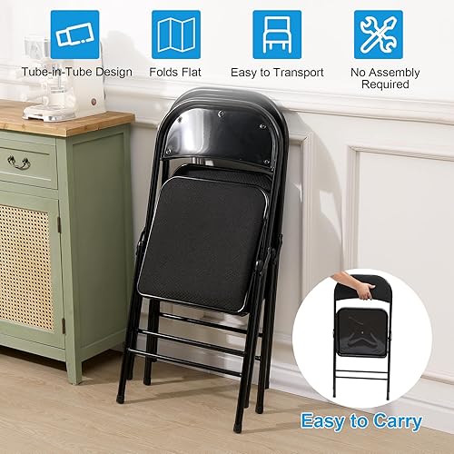 ONZA Folding Chairs With Cushion Pack Black Fabric Padded Folding