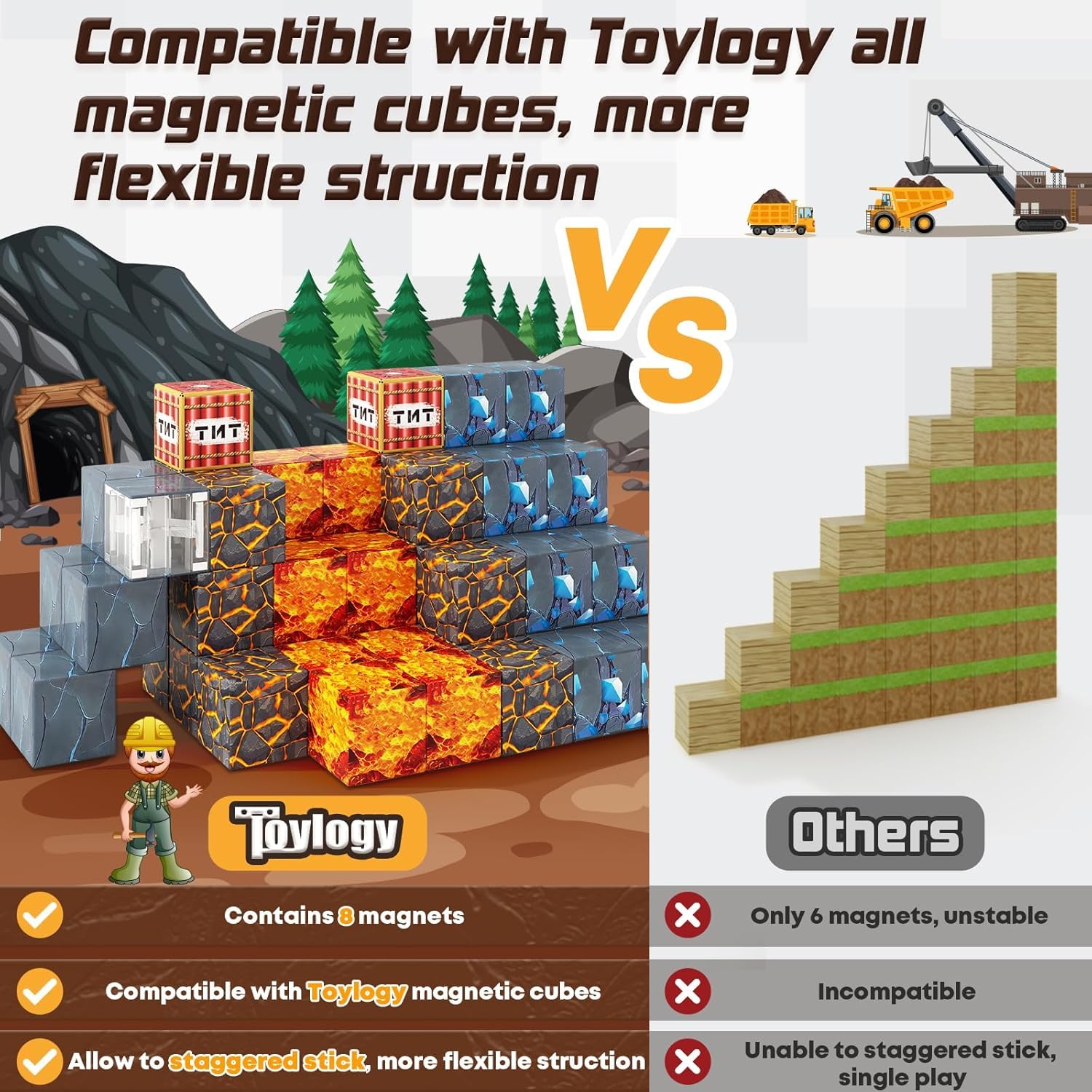 Magnetische Bausteine - Build Mine Magnete Welt Sword Edition, Magnet World Caverns Magnet Spielzeug für Jungen und Mädchen im Alter von 3-4 4-5 6-8 Jahren, Magworld Spielzeug ab 3 Jahre Geschenk 3