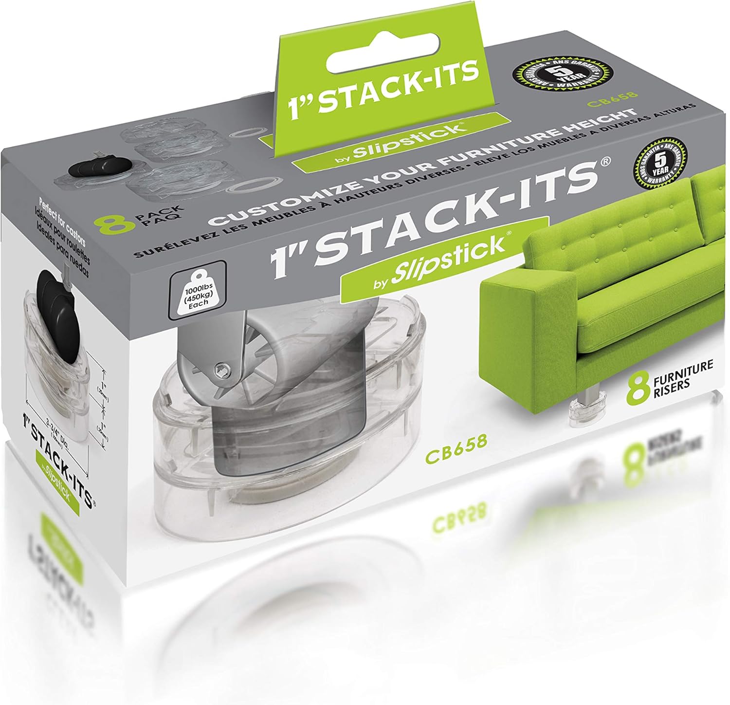 Slipstick CB658 Stack-Its 1 Inch Adjustable Bed Risers/Furniture Risers (Set of 8) Lifts Height 1", 2", or 3" - Clear Heavy Duty Raisers: Home & Kitchen