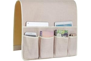 FLYILY Sofa Armrest Organizer Non-Slip Arm Chair Hanging Caddy Remote Control Holder for Magazine, Phone, Books, Glasses(Beige,19in)
