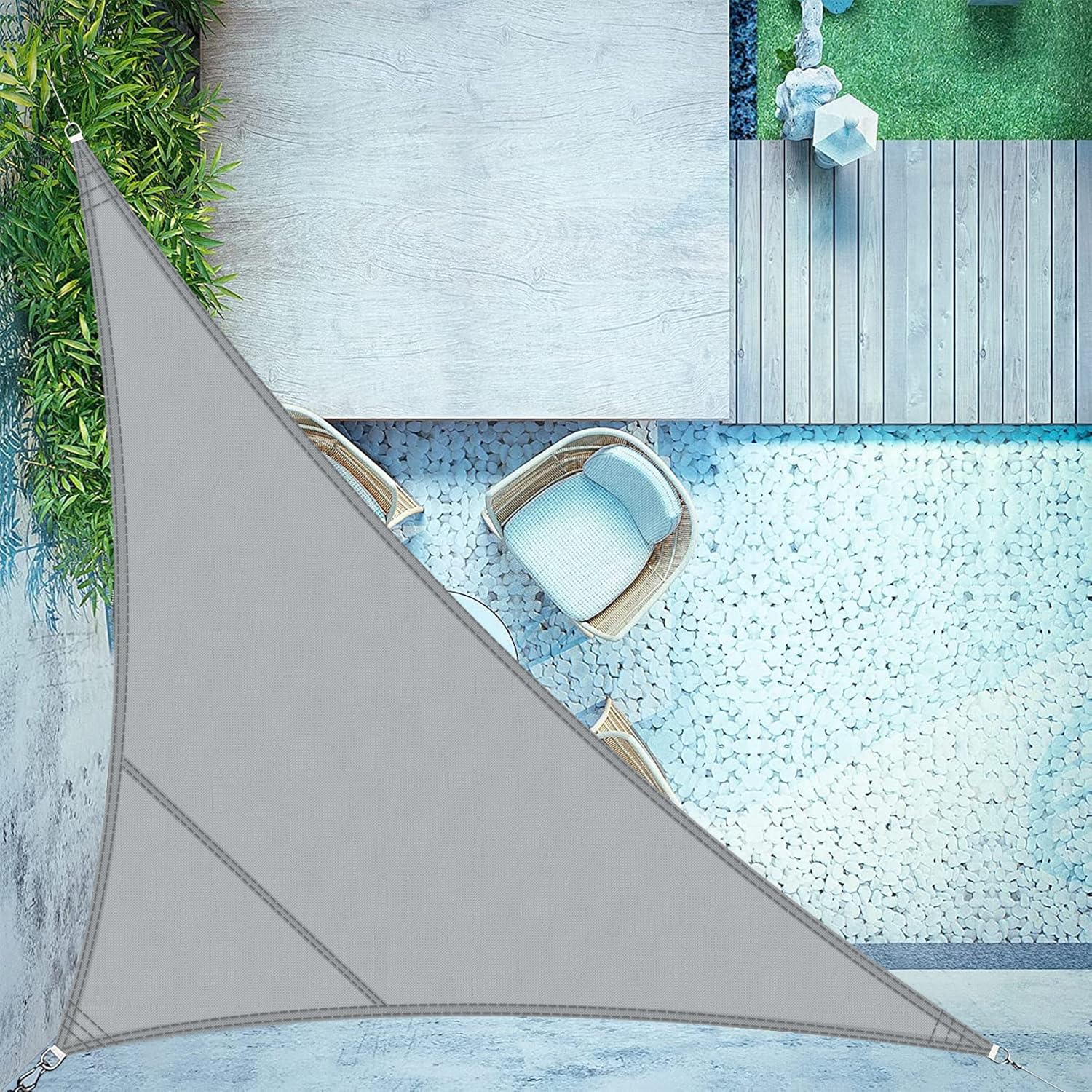 LOVE STORY Sun Shade Sail Waterproof Triangular 4x4x5.65m Canopy Outdoor UV Block Sunshade Sail for Patio Garden Backyard，Grey