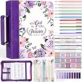 XKDOUS 24 Pcs Bible Cover Case for Women, Bible Journaling Kit, Portable Book Carrying Holder Bag with Bible Study Supplies, Church Bag Christian Gifts for Women