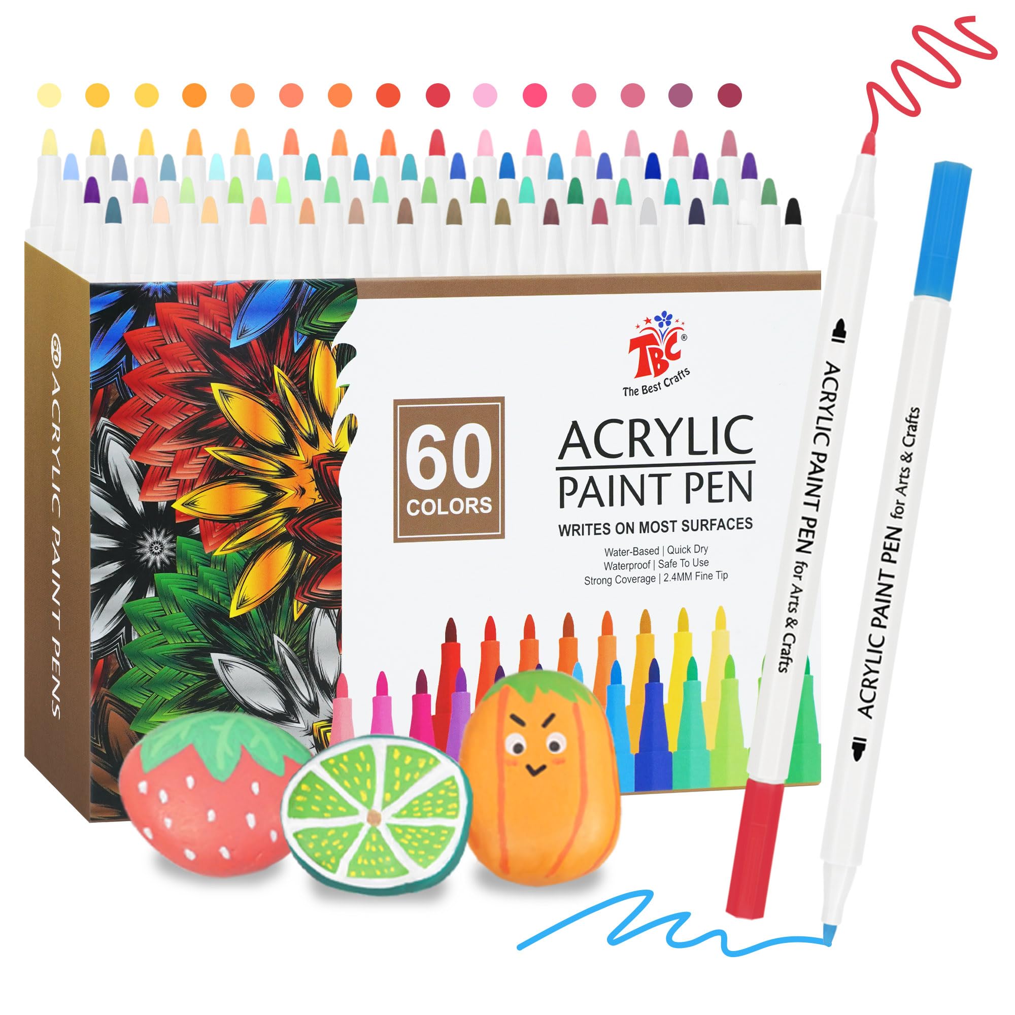 TBC The Best Crafts Acrylic Paint Pen -60 Color waterproof, non-toxic, odorless, suitable for paper, pottery, stones, backpacks, glass, eggs, fabrics, plastics, handicrafts, gift cards Gifts for Kids