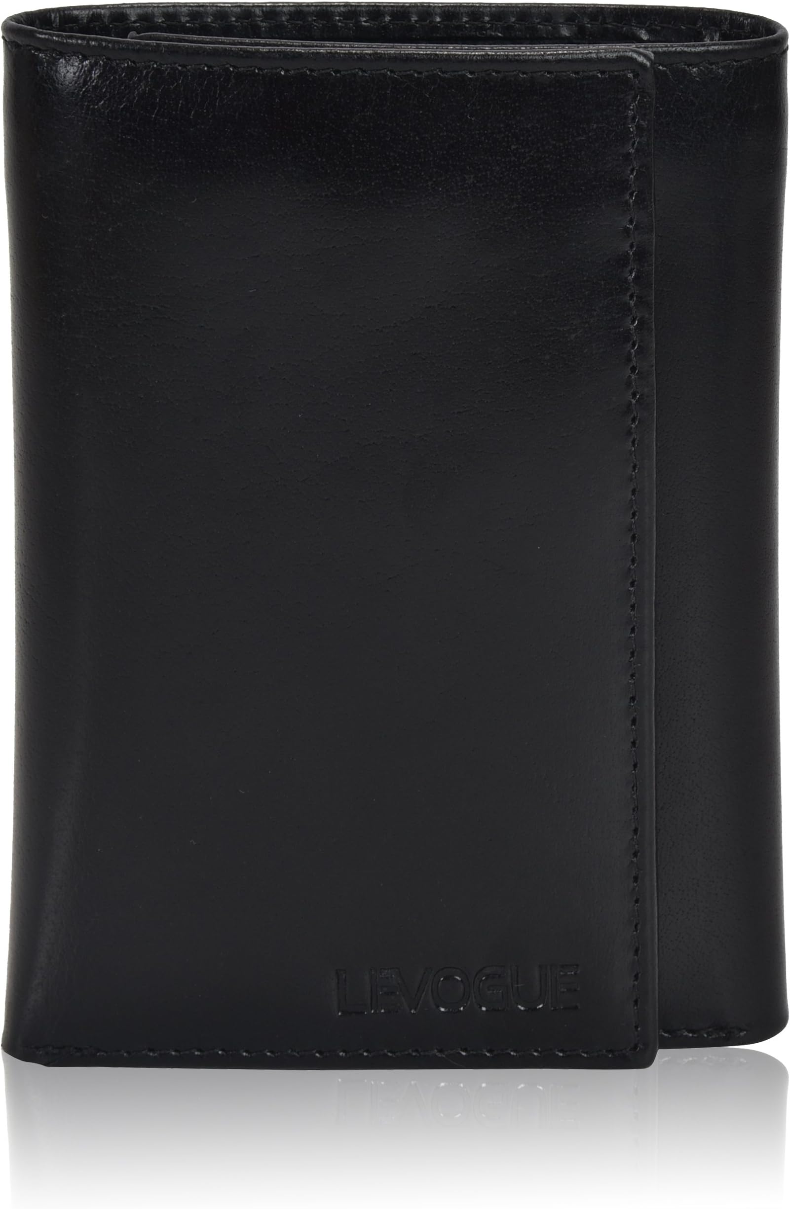 Genuine Leather Mens RFID Blocking Slim Trifold Wallet with 6 Cards+1 ID Window + 2 Note Compartments.