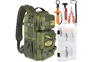 Dovesun Small Fishing Backpack Fishing Sling Bag with 3600 Tackle Box Small Tackle Backpack with Tool Set Green