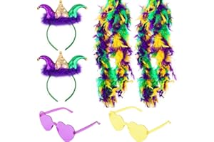 Kavoc 6 Pcs Mardi Gras Turkey Feathers Boas with Rimless Sunglasses Frameless Glasses for Mardi Gras Party Accessories