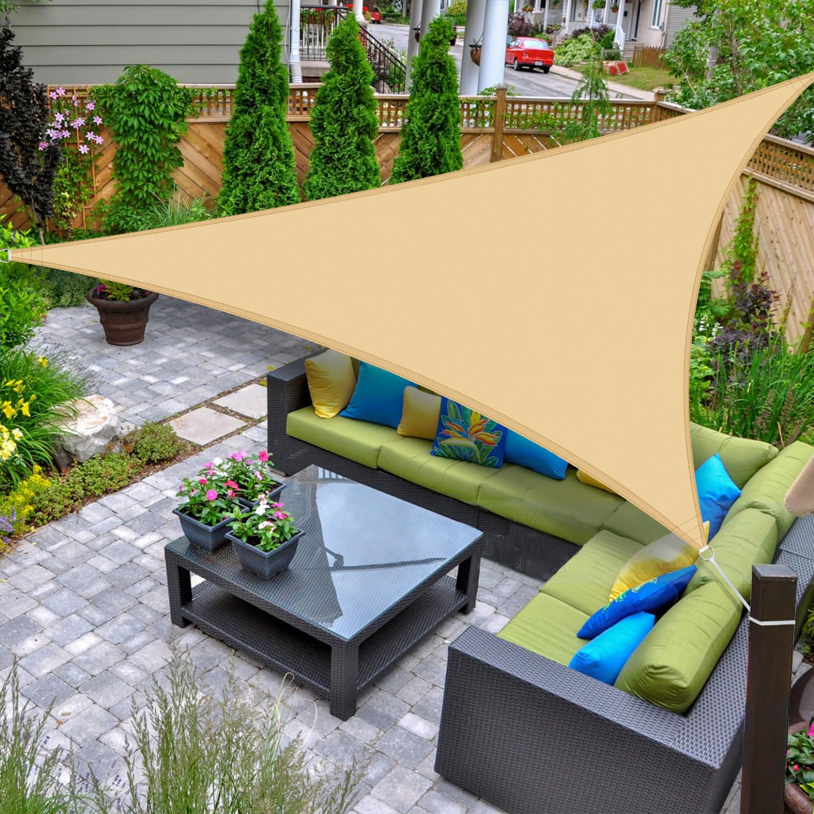 AXT SHADE Sun Shade Sail Waterproof 3.6x3.6x3.6m Triangle UV Block Canopy Awning for Patio Outdoor Garden Backyard -Sand