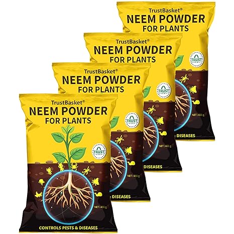 TrustBasket Neem Cake Powder Organic Fertilizer and Pest Repellent for Plants (450 GMS) - Set of 4