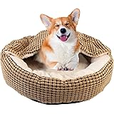 Cozy Cave Dog Bed, 23'' Covered Dog Bed with Blanket Attached, Burrow Dog Bed with Cover Cave, Hooded Donut Pet Cuddler Anxie