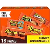 REESE'S Assorted Peanut Butter Candy Variety Pack, 27.2 oz, 18 Ct | Individually Wrapped Full Size Halloween Candy Bars, Chocolate Peanut Butter Bulk Candy for Parties, Office or School Snacks