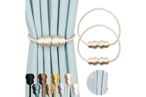 Hangtty Magnetic Curtain Tiebacks 2 Pack Rope Decorative Curtain Tie Backs Elegant Curtain Holders for Drapes Outdoor Window Treatment Holdbacks, Beige