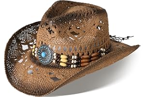 Cowboy Hats for Women & Men Brown Straw Cowboy Hat Wide Brim Western Cowgirl Hats Summer Sun Hat