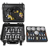 Hydraulic Pressure Test Kit with 5 Gauges 13 Test Couplings 14 Tee Connectors 5 Test Hoses for Excavator Construction Machinery 10/100/250/400/600bar 150/1500/4000/6000/9000PSI