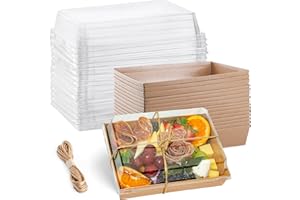 Leafiew 50 Pack 7x5 Inches Charcuterie Boxes with Clear Lids - Individual To Go Paper Charcuterie Board with Lid, Disposable Food Containers for Desserts, Cookie, Food, Charcuterie Accessories