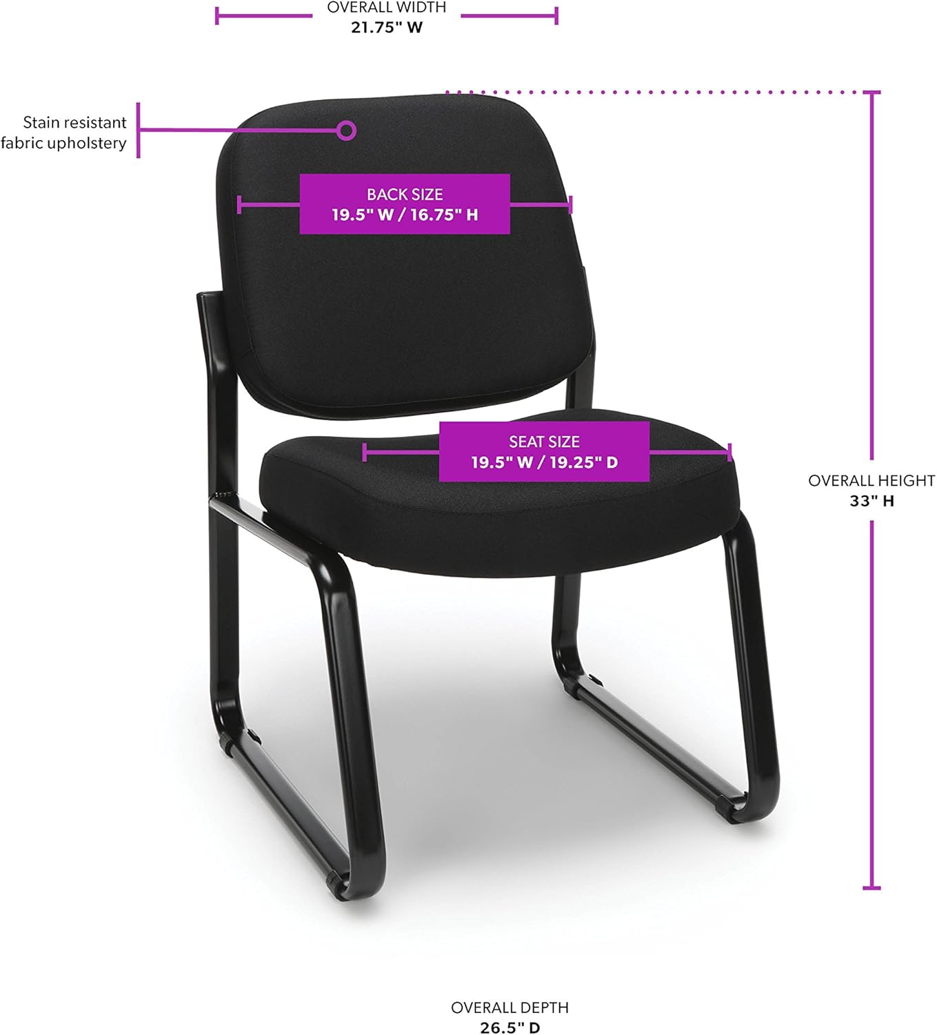 OFM Core Collection Armless Fabric Guest and Reception Chair, in Black: Furniture & Decor