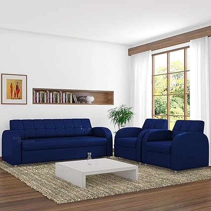 Adorn Homez Atlanta Leatherette 5 Seater Sofa Set 3 1 1 For Home Navy