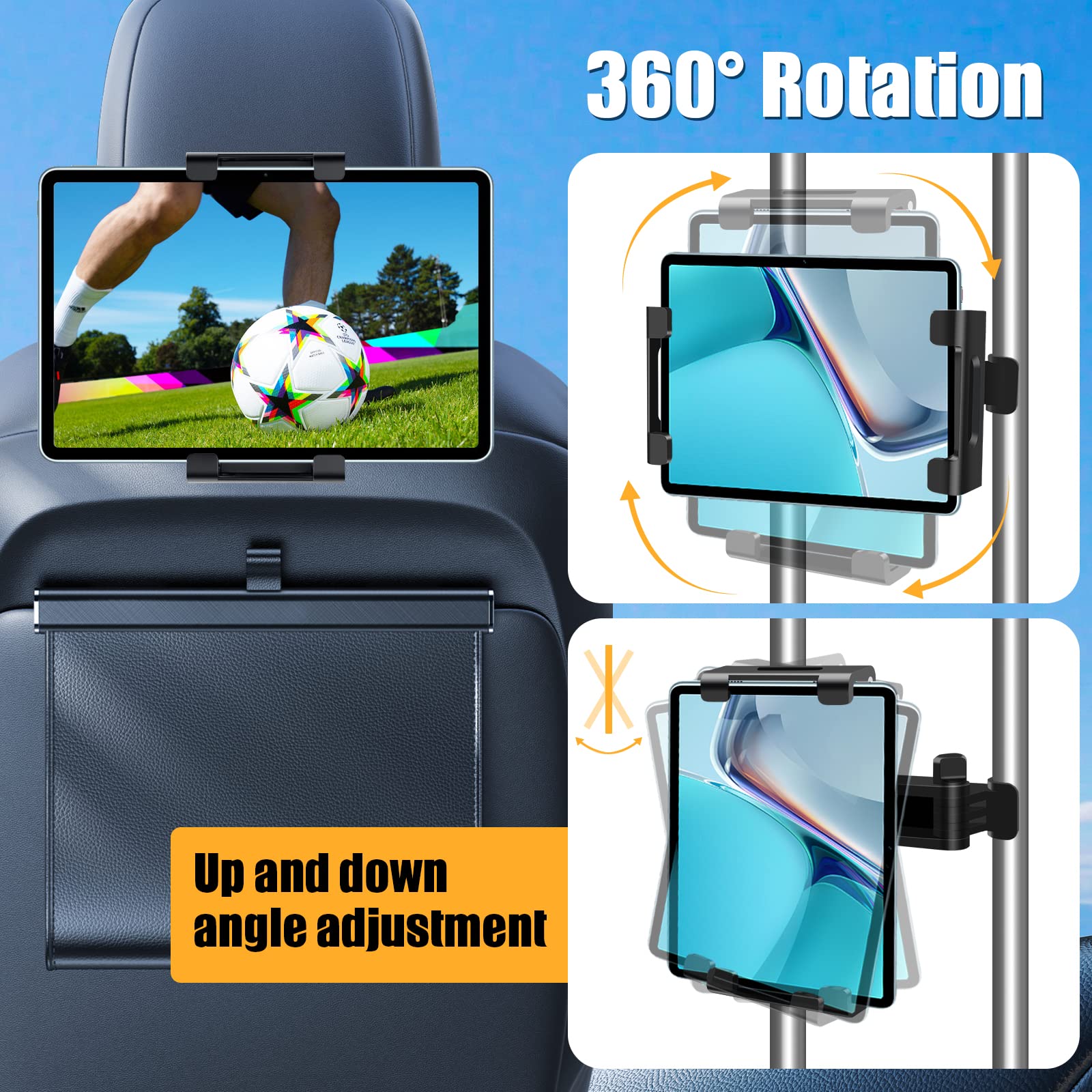 najiaxiaowu Tablet Holder for Car,ipad Headrest Mount for 5.5-18.4 Inch ipad/Phones Car Tablet Holder with 360°Rotating Adjustable Trip Essentials,Black