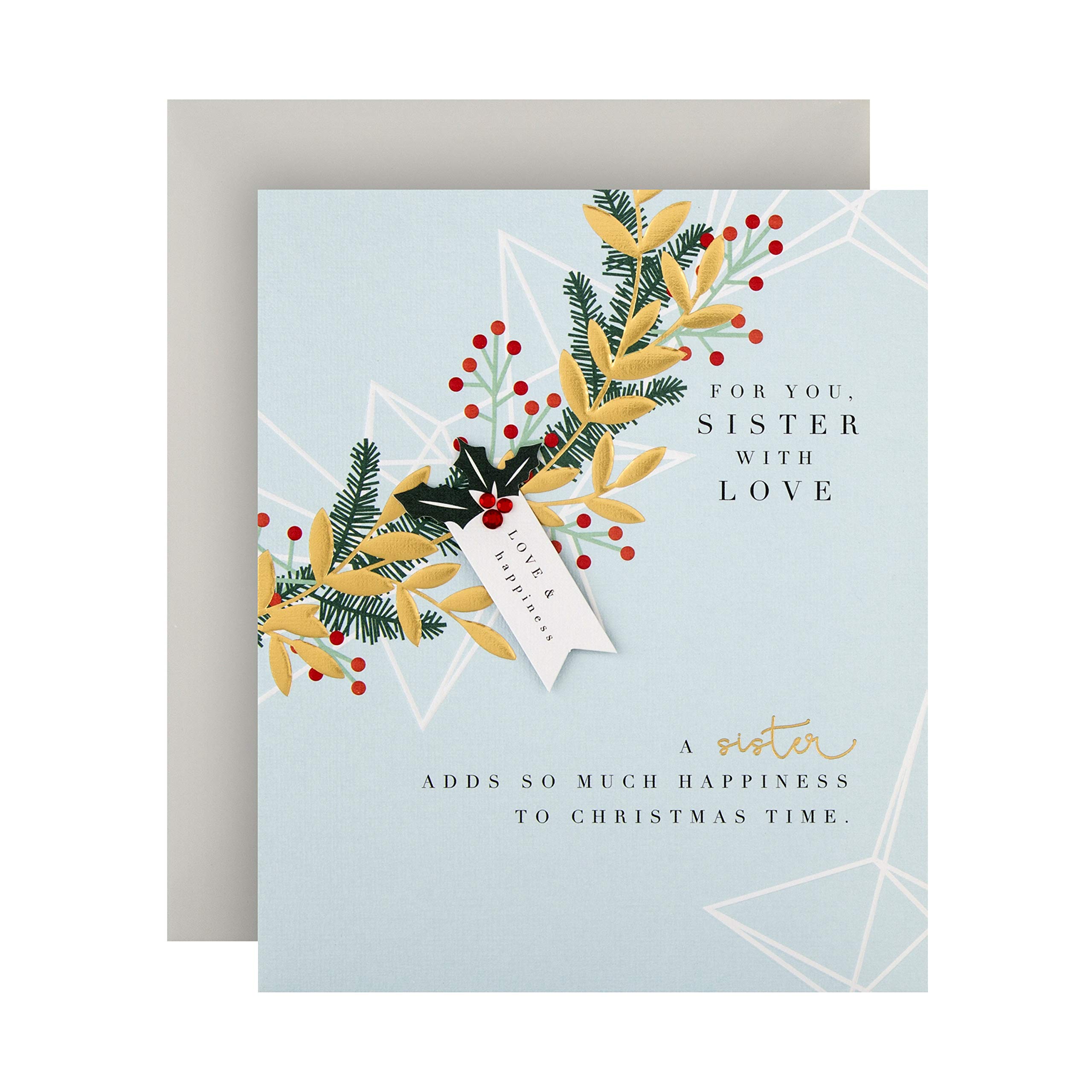 Hallmark Christmas Card for Sister - Contemporary Foliage Design.
