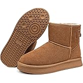 HORMAUWORD Mini Boots for Women, Platform Ankle Snow Boots, Genuine Leather Winter Boots with Warm Fur Lining, Anti-Slip Short Booties