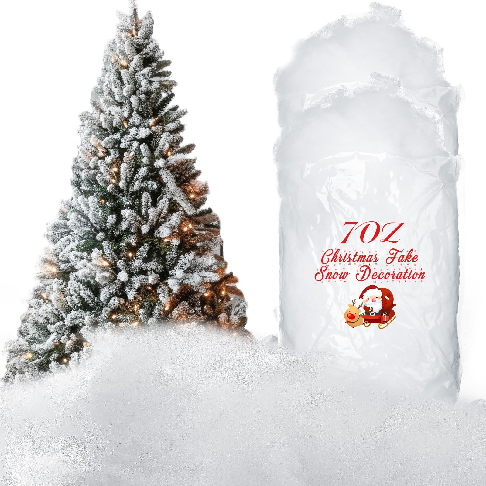 Tatuo 14 oz Fake Snow 7 Oz/200 g Per Bag Artificial Fake Cotton Christmas White Cloud Faux Fluffy Snow Indoor Soft for Winter Christmas Tree Mantle Village Nativity Scene