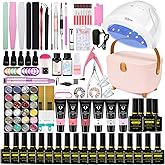 MeiBoes Gel Nail Polish Kit with 48W UV Lamp, 22pcs nail polish with Base Coat and Top coat, 6 Colors Extension Poly Nail Gel set，Nail Drill & More,Professional Manicure Tool for Home DIY Salon